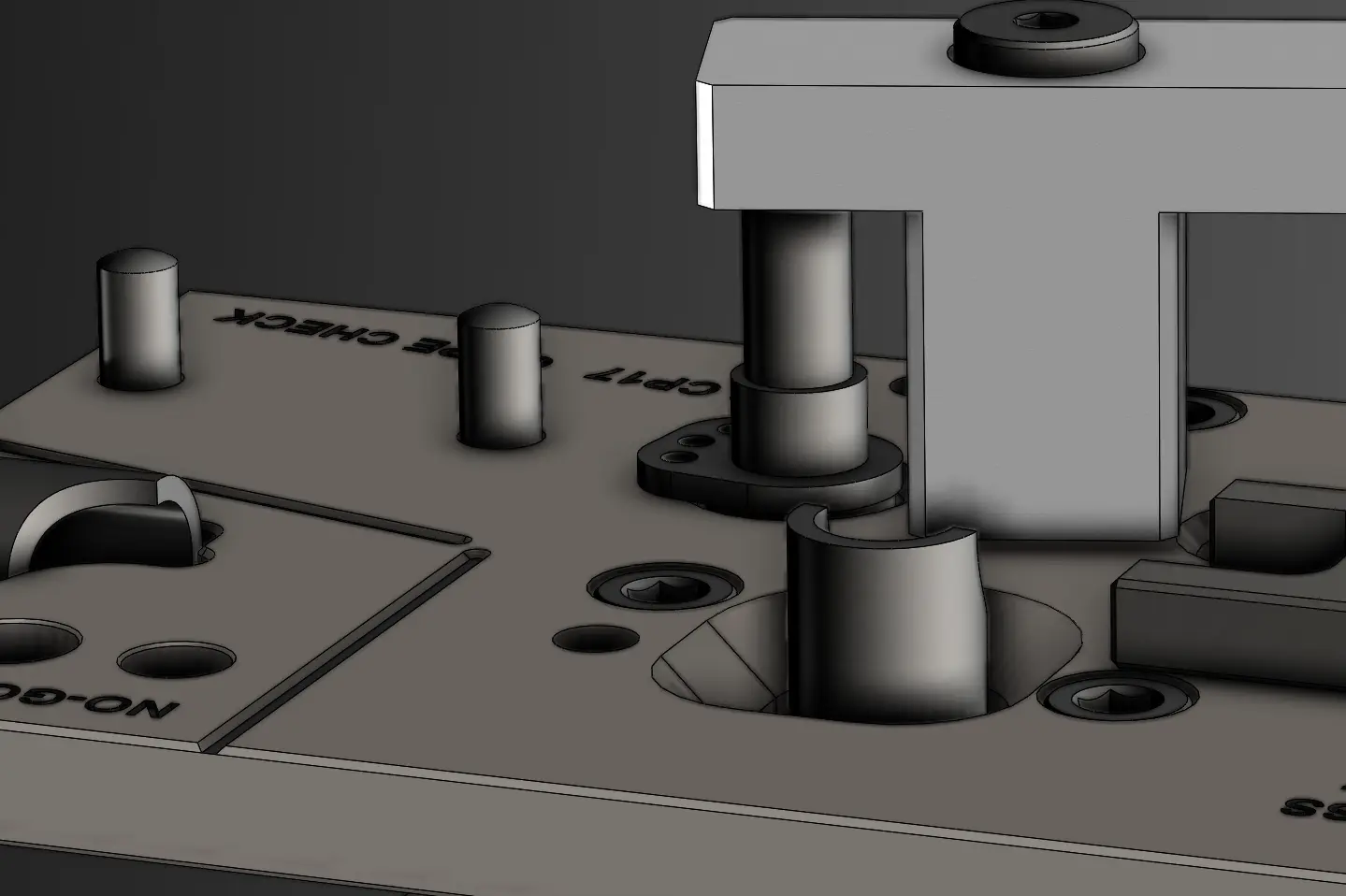 Robotic manufacturing arm in dark industrial setting